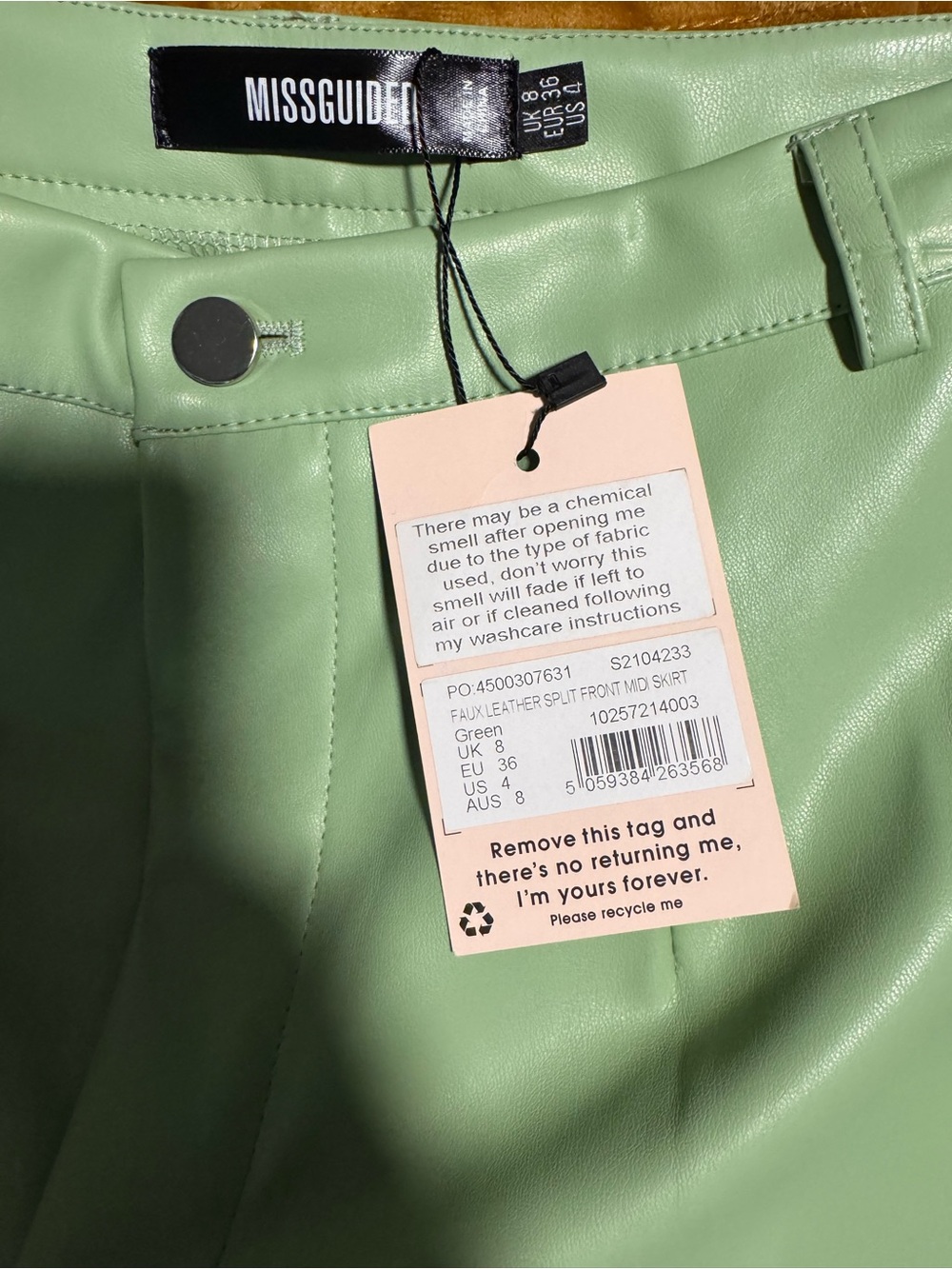 Vegan Leather Mint Midi Skirt - Picture 2 of 3